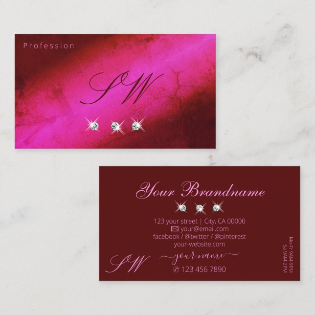 Tarjeta De Visita Monograma moderno de diamantes de espuma rosa de B (Anverso / Reverso)