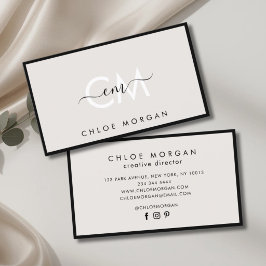 Tarjeta De Visita Monograma moderno de escritura gris negra