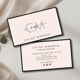 Tarjeta De Visita Monograma moderno de escritura rosa claro negro cl