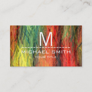Tarjeta De Visita Monograma moderno de grano de madera colorida #3