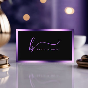 Tarjeta De Visita Monograma moderno de guiones lujosos Royal Purple