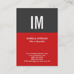Tarjeta De Visita Monograma Moderno de Moda Gris Rojo