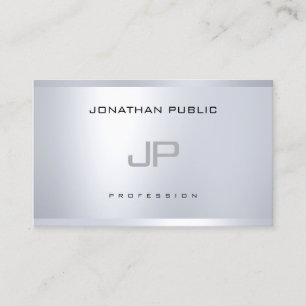 Tarjeta De Visita Monograma moderno de plata elegante simple liso