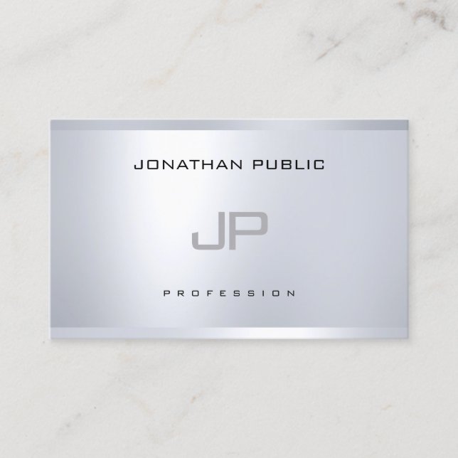 Tarjeta De Visita Monograma moderno de plata elegante simple liso (Anverso)