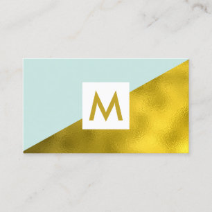 Tarjeta De Visita Monograma moderno de Relieve metalizado dorado fal