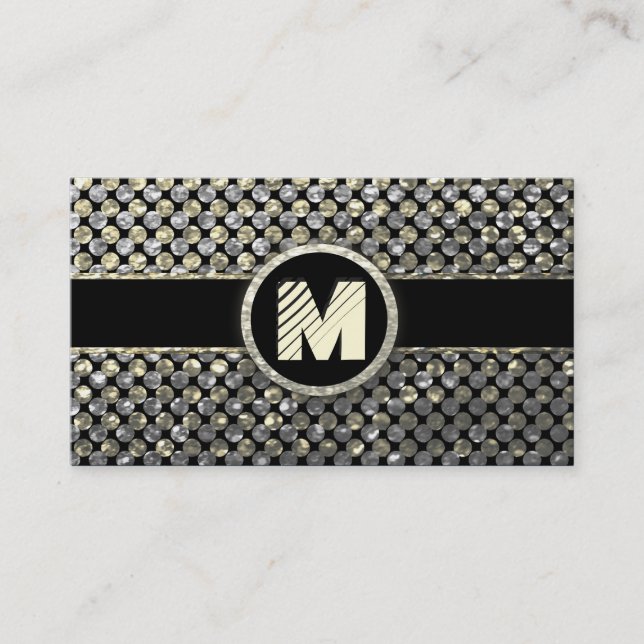 Tarjeta De Visita Monograma moderno del oro y de la plata (Anverso)
