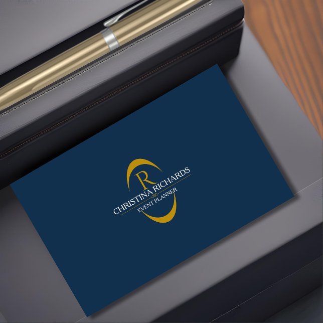Tarjeta De Visita Monograma moderno elegante con azul marino y oro (Subido por el creador)
