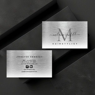 Tarjeta De Visita Monograma moderno elegante de metal cepillado plat