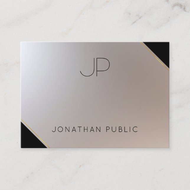 Tarjeta De Visita Monograma moderno elegante dorado plateado (Anverso)
