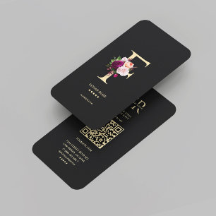 Tarjeta De Visita Monograma moderno elegante F Rosa floral negro