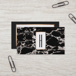 Tarjeta De Visita Monograma moderno elegante, mármol negro, piedra
