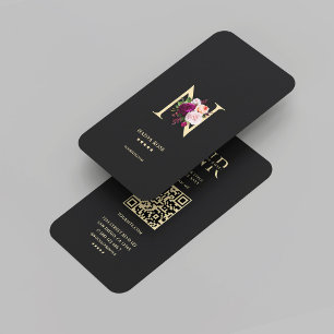 Tarjeta De Visita Monograma moderno elegante N Oro negro floral