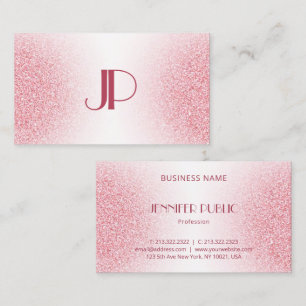 Tarjeta De Visita Monograma moderno elegante Purpurina de oro rosa