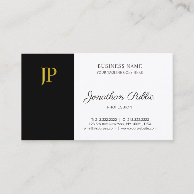 Tarjeta De Visita Monograma moderno Empresa de Oro Blanco Negro Llan (Anverso)