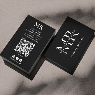 Tarjeta De Visita Monograma moderno en blanco y negro Código QR Rede