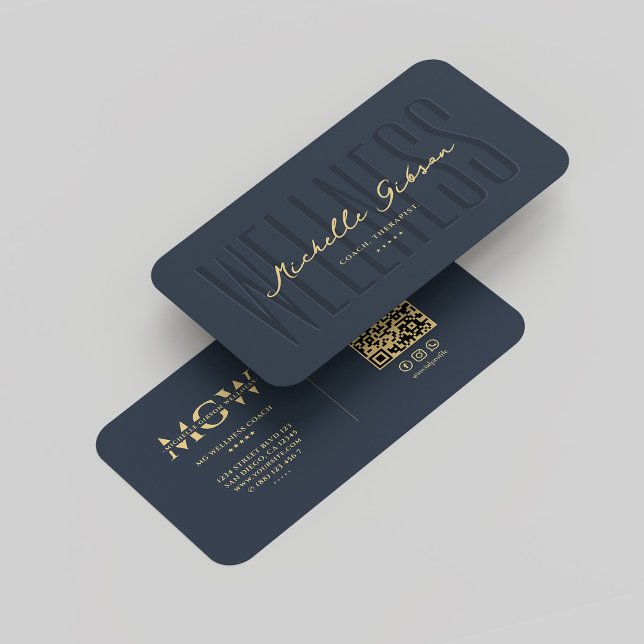 Tarjeta De Visita Monograma moderno entrenador de bienestar elegante (Modern Monogram Wellness Coach Elegant Blue Business Card
)