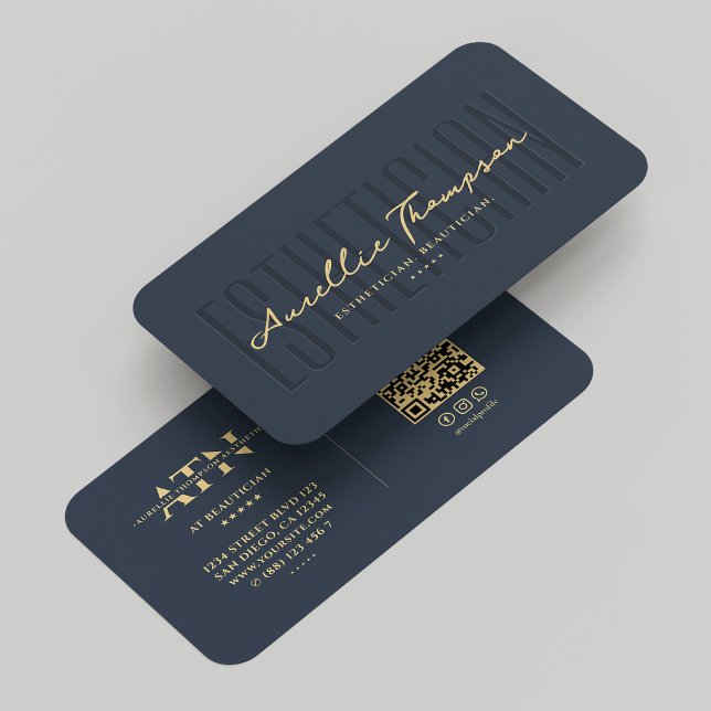 Tarjeta De Visita Monograma moderno estético de oro azul estético (Modern Monogram Beautician Esthetician Blue Gold Business Card
)