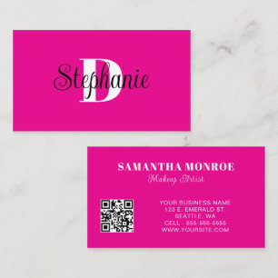 Tarjeta De Visita Monograma moderno femenino rosa caliente negro y b