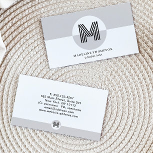 Tarjeta De Visita Monograma moderno geométrico retro negro y blanco