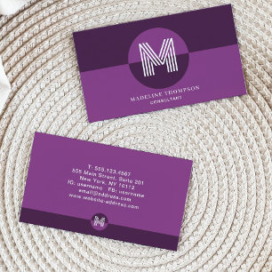 Tarjeta De Visita Monograma moderno geométrico violeta púrpura retro