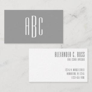 Tarjeta De Visita Monograma moderno gris y blanco simple de tres let