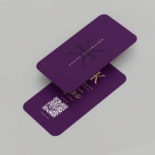 Tarjeta De Visita Monograma moderno K Dark Purple Gold Profesional