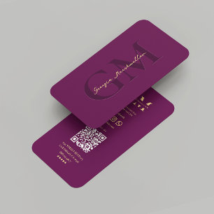 Tarjeta De Visita Monograma moderno Marketing Lujo Purple Gold