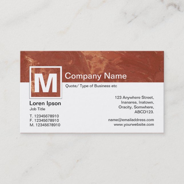 Tarjeta De Visita Monograma moderno - Mármol marrón (Anverso)