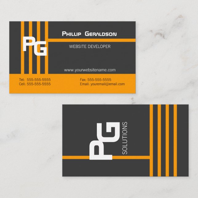 Tarjeta De Visita Monograma Moderno Naranja (Anverso / Reverso)