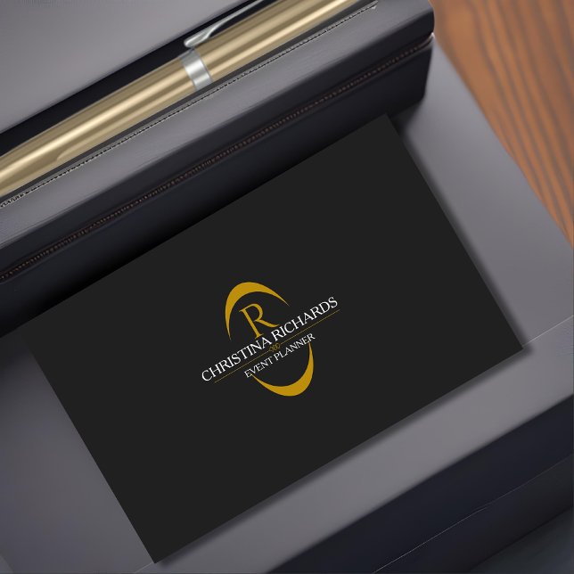 Tarjeta De Visita Monograma moderno negro y dorado elegante (Subido por el creador)