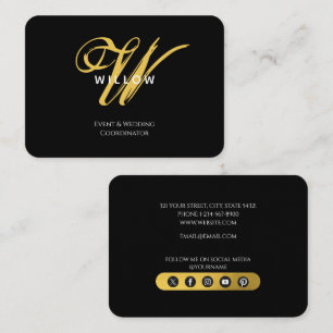 Tarjeta De Visita Monograma moderno negro y oro