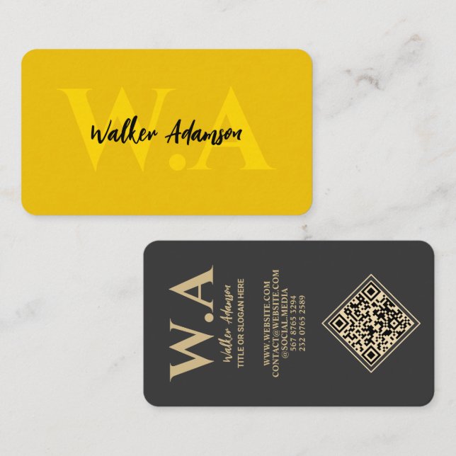 Tarjeta De Visita Monograma moderno | Negro y oro de lujo (Anverso / Reverso)