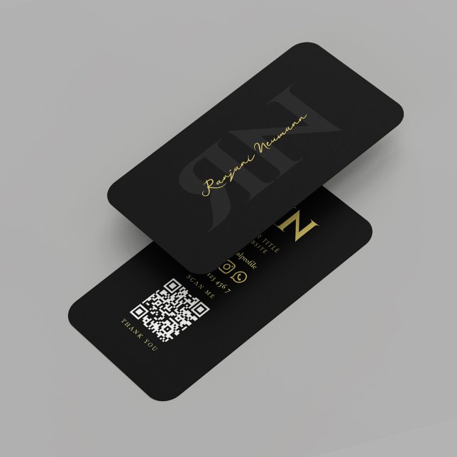 Tarjeta De Visita Monograma moderno oro negro inicial invertido (Modern Monogram Professional Reversed Initial Black Gold Business Card
)