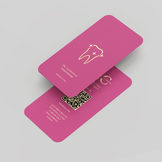 Tarjeta De Visita Monograma moderno Oro rosado oscuro Dentista denta (Modern Monogram Dark Pink Gold Dentist Dental Business Card
)