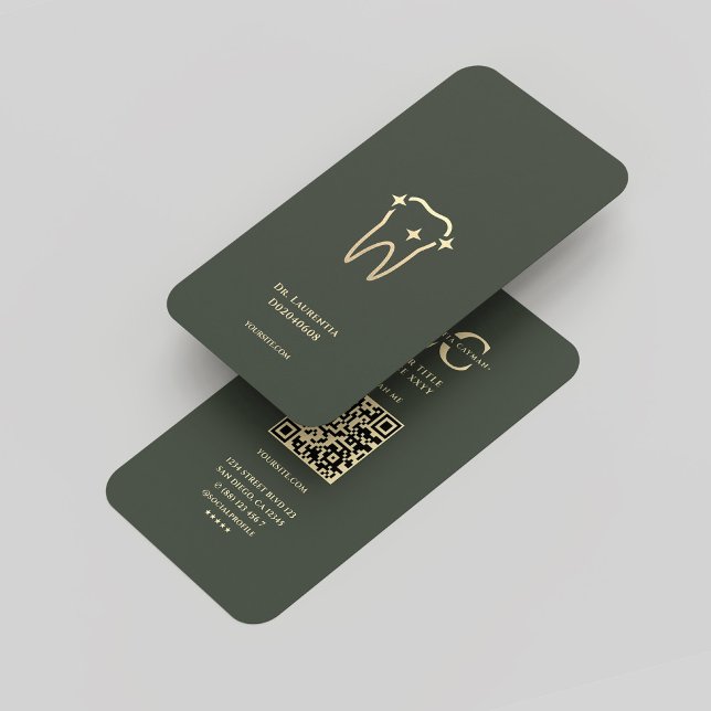 Tarjeta De Visita Monograma moderno Oro verde oscuro Dentista dental (Modern Monogram Dark Green Gold Dentist Dental Business Card
)