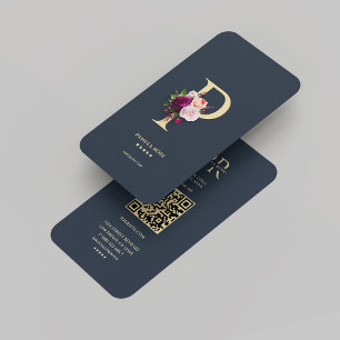 Tarjeta De Visita Monograma moderno P Elegante Oro Azul Oscuro
