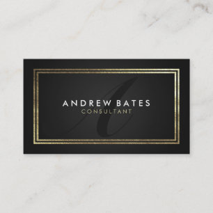 Tarjeta De Visita Monograma moderno profesional elegante dorado negr