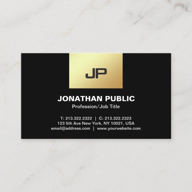 Tarjeta De Visita Monograma moderno profesional elegante oro negro (Anverso)