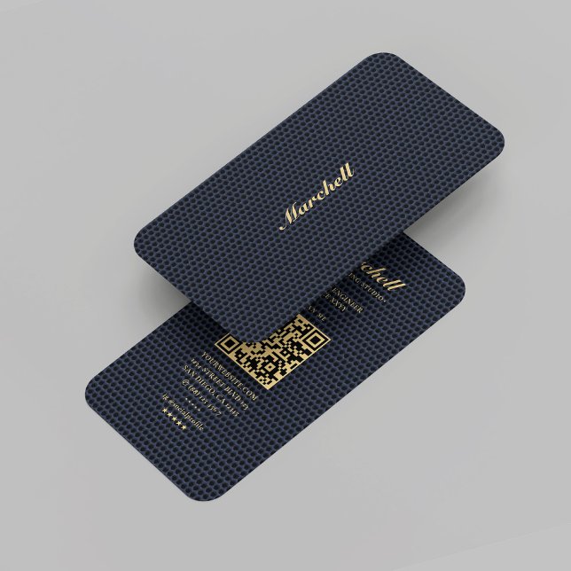 Tarjeta De Visita Monograma moderno Profesional Oro Malla Azul Oscur (Modern Monogram Gold Professional Dark Blue Mesh Business Card
)