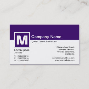 Tarjeta De Visita Monograma moderno - Púrpura Profundo y Blanco