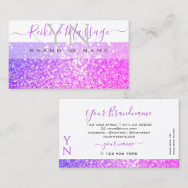 Tarjeta De Visita Monograma moderno Purpurina de espuma morada rosa 