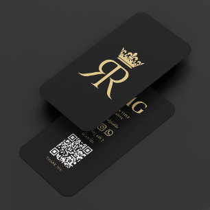 Tarjeta De Visita Monograma moderno R Crown Black Luxury