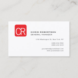 Tarjeta De Visita Monograma moderno rojo blanco profesional liso