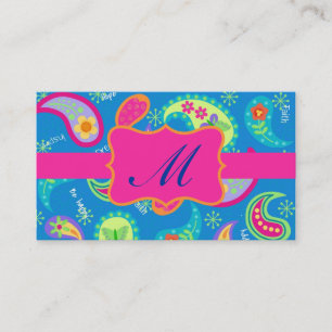 Tarjeta De Visita Monograma moderno rosado fucsia de Paisley de la
