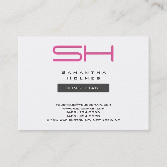 Tarjeta De Visita Monograma moderno rosado rosa blanco de moda Chubb (Anverso)