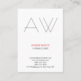 Tarjeta De Visita Monograma moderno simple blanco y negro gris rojo