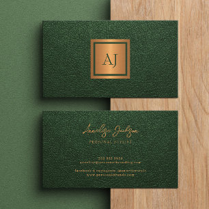 Tarjeta De Visita Monograma moderno único profesional oro verde