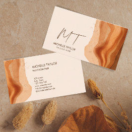 Tarjeta De Visita Monograma moderno único Resumen Boho Terracotta