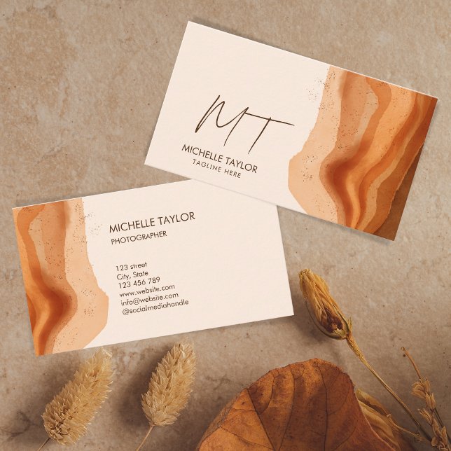 Tarjeta De Visita Monograma moderno único Resumen Boho Terracotta (Subido por el creador)