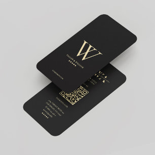 Tarjeta De Visita Monograma moderno V W Elegante Logotipo Oro negro